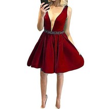 Kivary Satin Sheer V Neck Beaded Waist Formal Prom Homecoming Dresses Wi... - $66.32