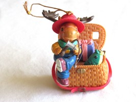 1996 Lustre Fame Christmas Tree Ornament Reindeer Fishing Angler Basket Fish - £10.23 GBP