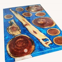 Blue Epoxy Resin Dining Table, Wooden Epoxy Table, Walnut Dining Room Ta... - $821.40+