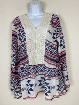 Signature Studio Womens Size L Sheer Southwestern Lace Blouse Long Sleeve - $6.30