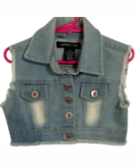 LIMITED TOO Girl&#39;s Cropped Blue Denim Vest Button Up Sleeveless Freyed S... - $9.99