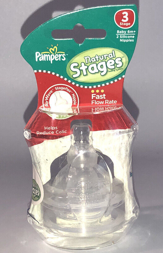 SHIP24HR-Pampers Silicone Airwave Aspirational Nipples, Stage 3,Twin Pack,Clear - $3.84