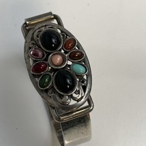 Hinged Cuff Bracelet Multi Color Stones/Glass Marked “BJ” - £24.36 GBP