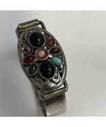 Hinged Cuff Bracelet Multi Color Stones/Glass Marked “BJ” - £25.47 GBP