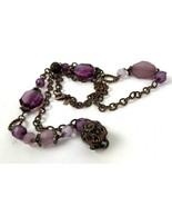 1928 Necklace Purple Bead Copper Color Rhinestone Long faceted - £9.18 GBP