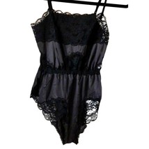 Wonder Maid Black Satin Glossy Lace One Piece Teddy Nightie Size 34 Vintage - $7.42