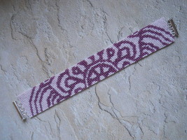 Bracelet: Purple & Pink Mandala Motif, Peyote Stitch, Tube Clasp - £30.77 GBP
