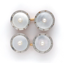 Platinum and 14k Yellow Gold Pair of Mother of Pearl Cuff Links c.1920s (#J6258) - £594.56 GBP