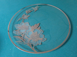 CRYSTAL ROUND TRAY SILVER OVERLAY ROCKWELL PEONY FLOWERS 13&quot; ORIGINAL - £58.66 GBP