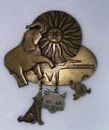 Vintage Susan L Richardson 1994 Elephant Pin Brooch w/Wolf, Cat, Bird Ac... - £38.70 GBP