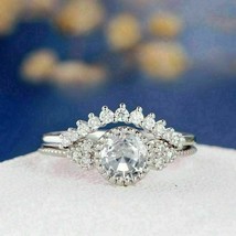 Engagement Ring Set 2.30Ct Round Cut Simulated Diamond 14k White Gold Size 6.5 - £243.47 GBP