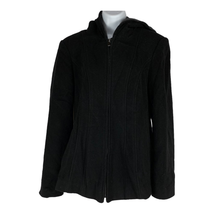Espirit Women&#39;s Black Hooded Wool Blend Full Zip Coat Size Large - £29.55 GBP