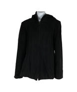 Espirit Women&#39;s Black Hooded Wool Blend Full Zip Coat Size Large - £29.40 GBP