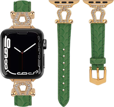 Leather Apple Watch Band Sleek Bling Diamond Strap Iwatch Ultra SE 8 7 6 5 4 3 2 - £23.58 GBP+