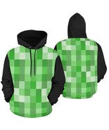 Men&#39;s Green Pixel Squares Game Lover Sleeve Hood Black Hoodie (USA Size) - $44.82 CAD