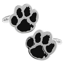 PAW PRINT CUFFLINKS Dog Tiger Bear Cub Black Enamel Vet Animal Lover w G... - $11.95