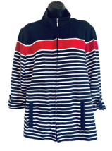 Karen Scott Sport Zip Up Red White Navy Women&#39;s Shirt Jacket 3/4 Sleeve XL - $24.30