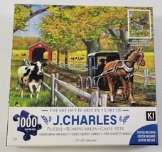 H) The Art of J. Charles Covered Bridge and Buggy Karmin 1000 Piece Puzzle - $14.84