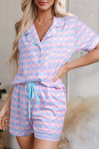 Purple Checkered Pattern Short Sleeve Pajamas Set - $27.63