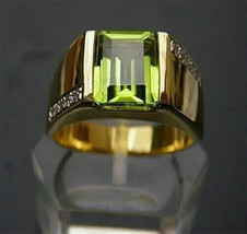 3Ct Emerald Cut Simulated Peridot Men&#39;s Engagement Ring 14k Yellow Gold ... - £65.76 GBP