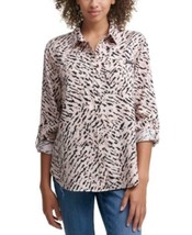 MSRP $70 Calvin Klein Jeans Tiger Print Button Front Top Pink Size Small - £17.58 GBP