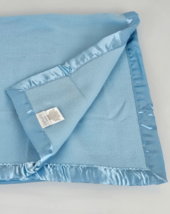 Vintage Carters Baby Boy Blue Blanket Solid Plain Blue Fleece Satin Trim Edge - £62.14 GBP