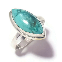 Marquise Turquoise Cabochon Gemstone 925 Silver Overlay Handmade Ring US-8.75 - £8.00 GBP
