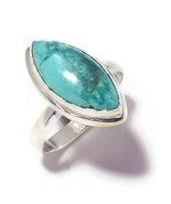 Marquise Turquoise Cabochon Gemstone 925 Silver Overlay Handmade Ring US... - $13.60 CAD