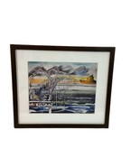 Moody Artwork Bridge Over Water Man on Pier Clouds Framed Matted Signed ... - £25.74 GBP
