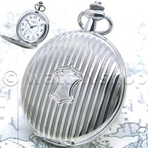 Pocket Watch Silver Color 47 MM Slim Design for Men Arabic Numbers Fob Chain P07 - £16.48 GBP
