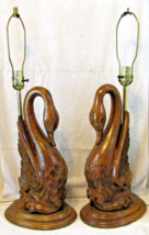 Vintage Bella Lighting Matched Pair of Hand Carved Wooden Swan Table Lamps 1988  - £1,005.45 GBP