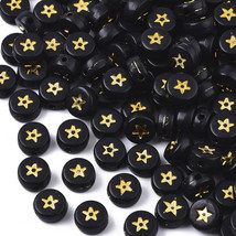 50 Bulk Star Beads Black Gold Flat Coin Acrylic Wholesale Bulk Jewelry 7mm - £2.79 GBP