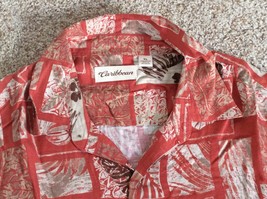 CARIBBEAN Mens XL Hawaiian Button Up Short Sleeve Orange Floral Hawaiian... - £13.85 GBP