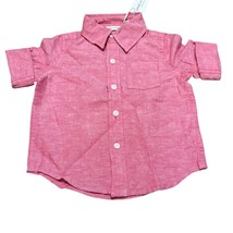 Janie and Jack Linen Blend Boys Button Front Shirt Red Size 6-12 months New - $280.60 MXN