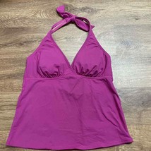 Lands End Size 6 Tankini Halter Swimsuit Top Pink Solid Padded Faux Wrap - $27.72