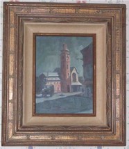 George Kountoupis Old Village Town Square Jeep Oil Painting Art Wwii Era Europe - £729.60 GBP