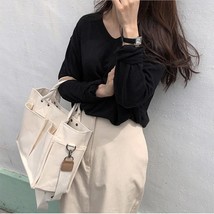 casual canvas large capacity tote women handbags designer wide strap shoulder cr - £40.47 GBP