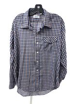 vtg RETRO 70s Perma-Prest Plaid Button Down Shirt XL Blue Rust  Made In ... - $29.00