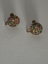 Screw Back Multi Color Rhinestone Earrings Vintage Christmas - £19.79 GBP