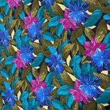 Vintage Fabric Tropical Floral Flowers Blue Fuchsia Teal Green 51&quot; X 56&quot; - £11.40 GBP