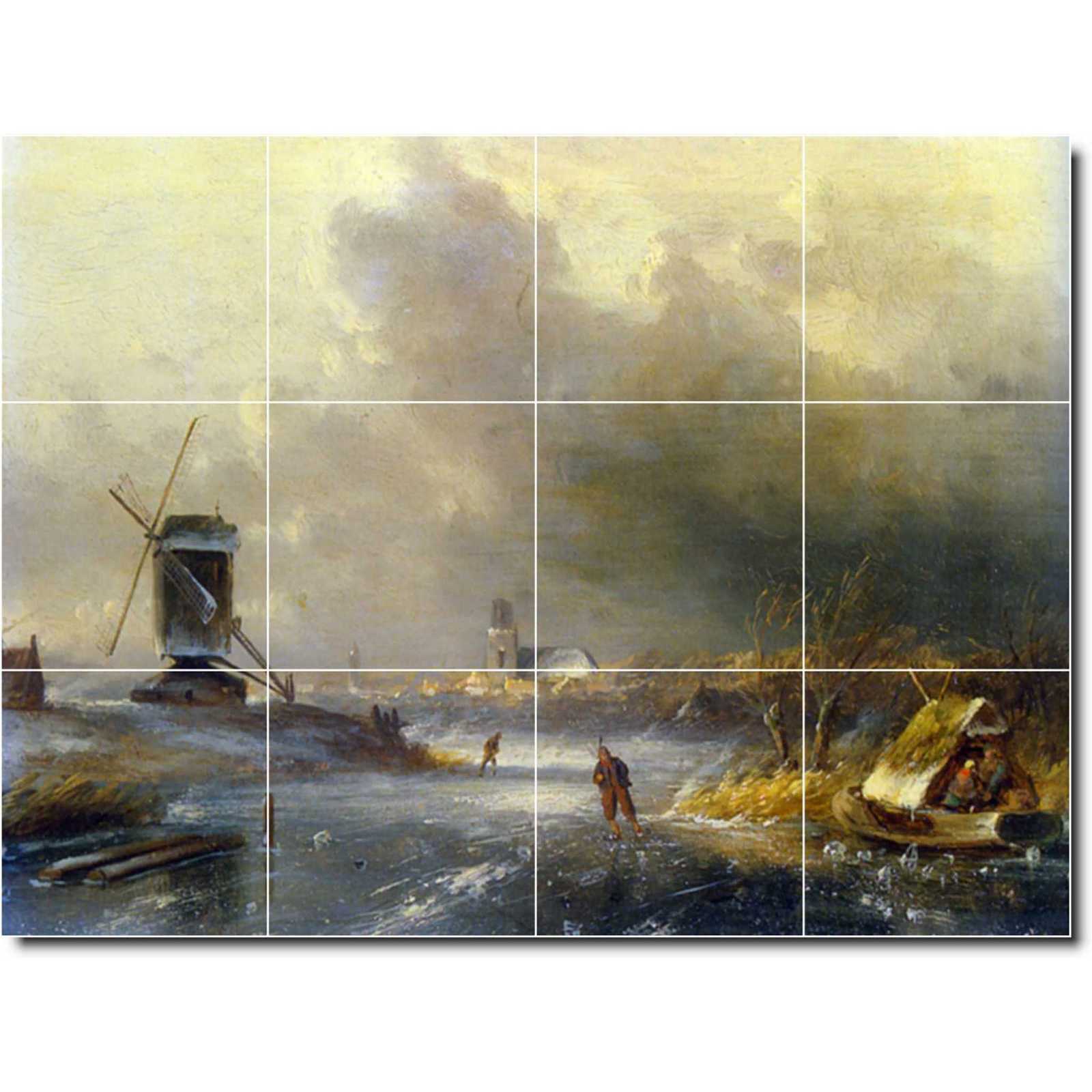 Leickert charles winter landscape with skaters on frozen river