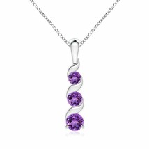 Channel-Set Amethyst Three Stone Journey Pendant in Silver (AA, Size- 4MM) - £132.65 GBP