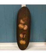 Vtg MCM Oval hand painted garlic clove wood 18&quot; Wall Hanging kitchen art... - $63.76 CAD
