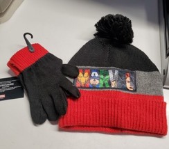 Children&#39;s Marvel hat and gloves set black and red New  - £6.95 GBP