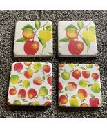 Vintage Stone Tile Cork Back Coasters Apple Theme 3.75” - €12,72 EUR
