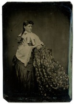 CIRCA 1860&#39;S 1/6 Plate TINTYPE Featuring Beautiful Woman in Dress with Shawl - £14.49 GBP