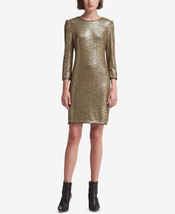 DKNY Womens Long Sleeve Sequin Dress Color Gold Size 0 - £51.20 GBP