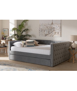 Feya Gray Velvet Fabric Upholstered Queen Size Daybed w/Trundle - €904,81 EUR