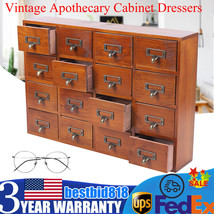 Vintage Apothecary Cabinet Dressers Label Holder Wooden 16 Drawers Organ... - $97.99