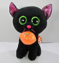 Ty Halloween Beanie Boos 9&quot; Medium POTION Black Cat Pumpkin Plush Toy Heart Tags - £11.03 GBP